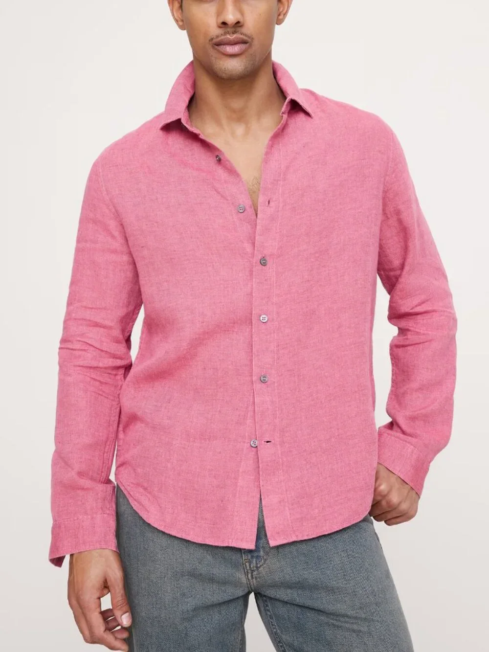 NWT Banana Republic Mens Bright Berry 100% Euro Linen Standard-Fit Shirt M